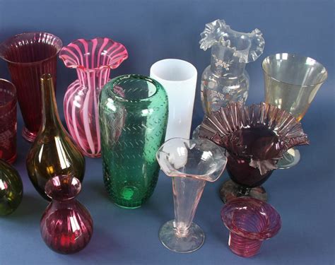 Lot Detail Group Of Assorted Colored Glass Vases