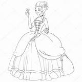 Marie Antoinette Coloring Illustration Rococo Lady Pages Vector Princess Beautiful Cartoon Print Dress Girl sketch template