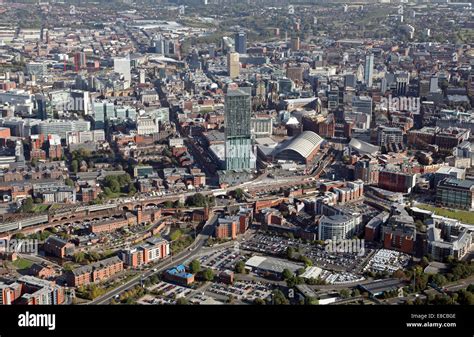 aerial view  manchester city centre stock photo alamy