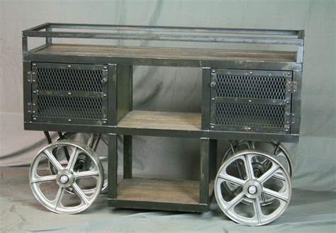 reclaimed wood industrial trolley bar cart combine