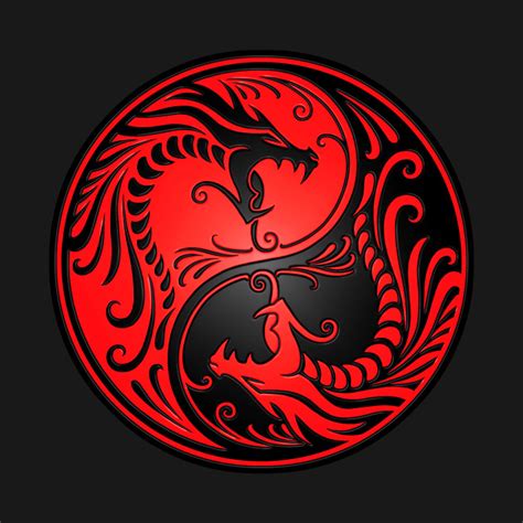 red  black yin  dragons dragon  shirt teepublic