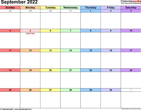 september  calendars  word excel