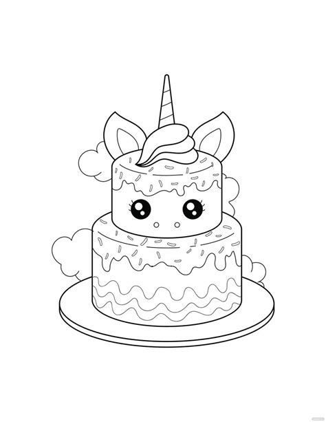 unicorn cake coloring page  illustrator  svg jpg eps png