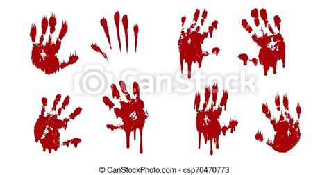 bloody hand print set isolated white background horror scary blood