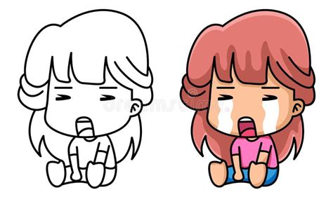 sad girl coloring page  kids stock vector illustration  isolated