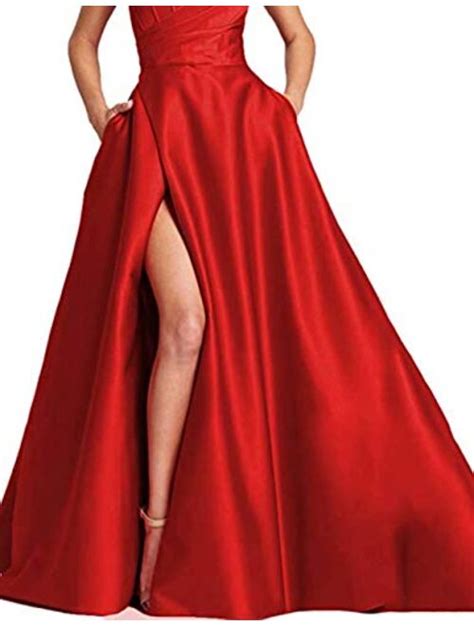 Buy Ri Yun Women S Prom Dress Long High Slit A Line Evening Ball Gowns