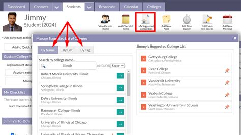 create  suggested college list   student