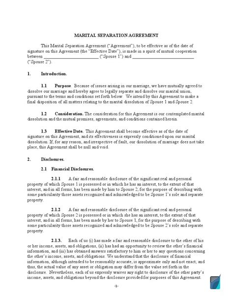 printable    separation agreement printable form