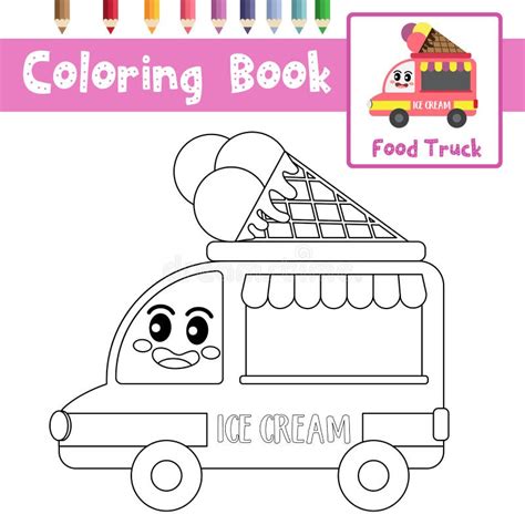 coloring page food truck cartoon character side view vector