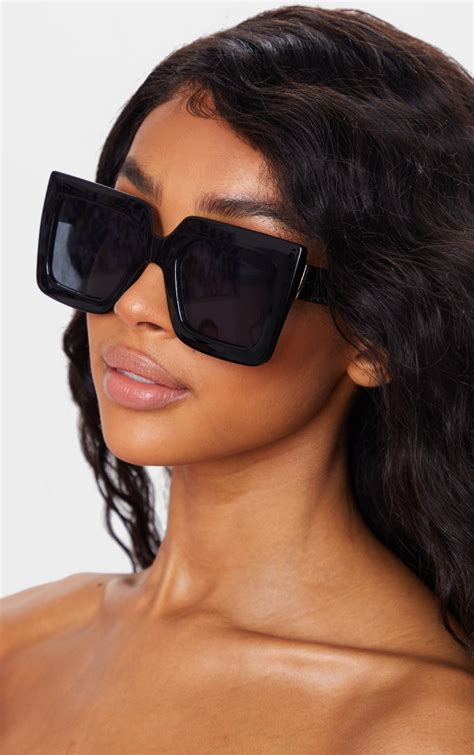 Black Square Oversized Frame Sunglasses Prettylittlething Usa