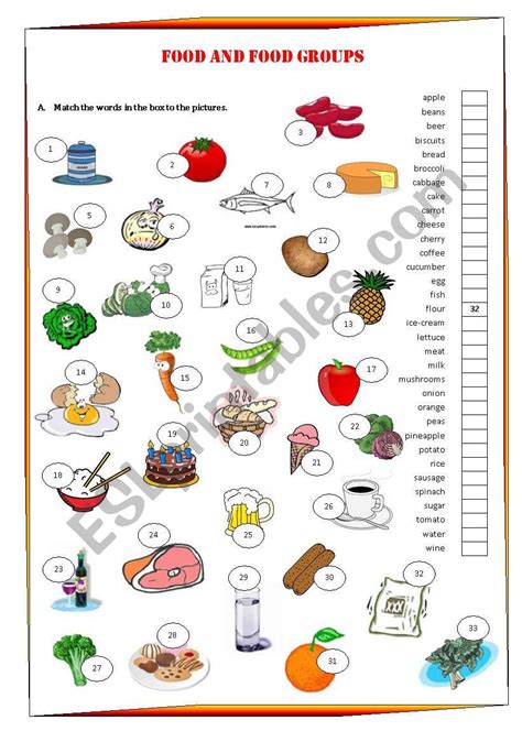 food  food groups esl worksheet  anapereira