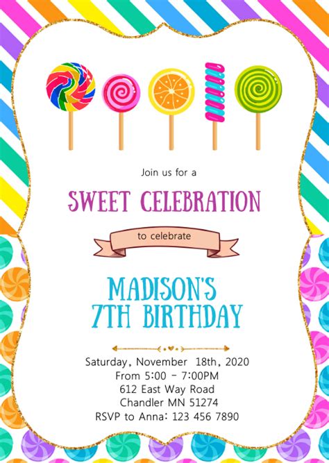 candy land birthday party invitation template postermywall