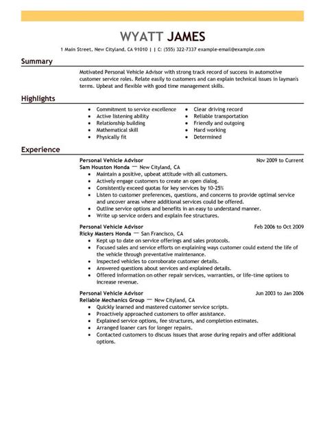 Best Personal Vehicle Advisor Resume Example From Professional Resume