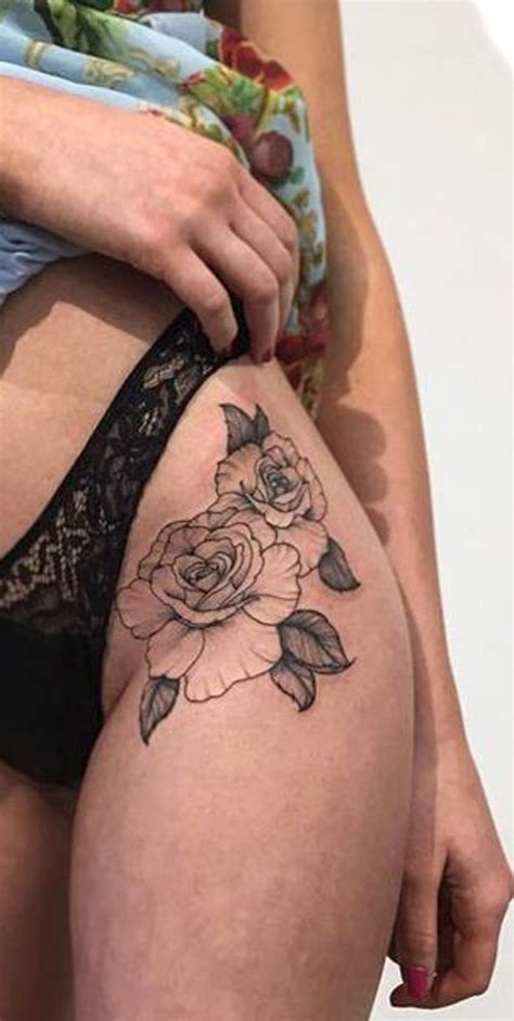 minimal rose outline thigh hip tattoo ideas for women ideas de tatuaje de rosa mosqueta para