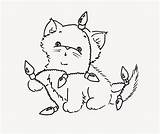 Christmas Cats Cat Sliekje Coloring Stamps Digi Lights Pages Kitten Drawing Watercolor Cards Kitty sketch template