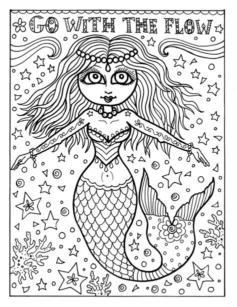 instant  coloring page mermaid adult coloring page