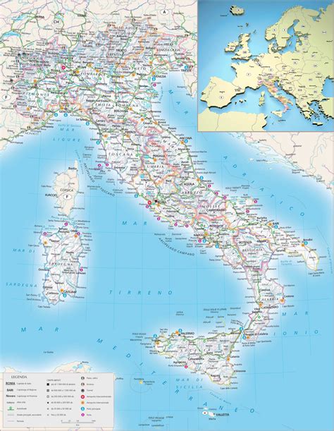 large detailed relief political  administrative map  italy   cities roads