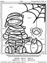 Halloween Math Color Number Coloring Code Pages Addition Worksheets Puzzles Printable Grade Multiplication Numbers Printables Wrapped Worksheet Sheets Puzzle Getdrawings sketch template
