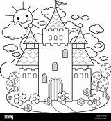 Castle Coloring Fairy Tale Flowers Alamy Stock sketch template