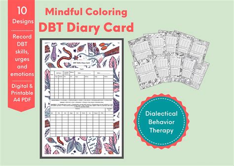 mindful coloring dbt skills diary card   designs simple etsy uk