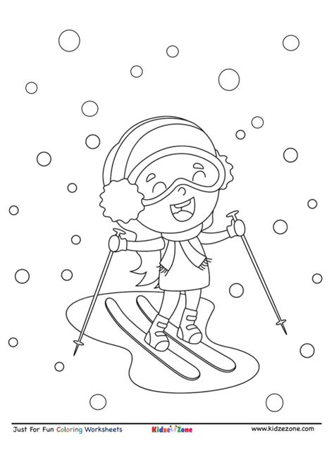 girl skiing  snow cartoon coloring page kidzezone