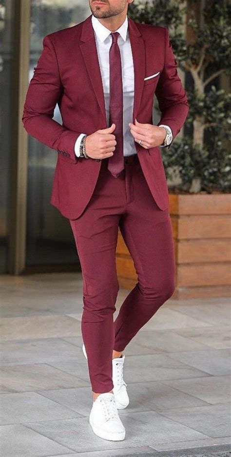 mens suit formal summer suit burgundy  piece suit slim fit suits