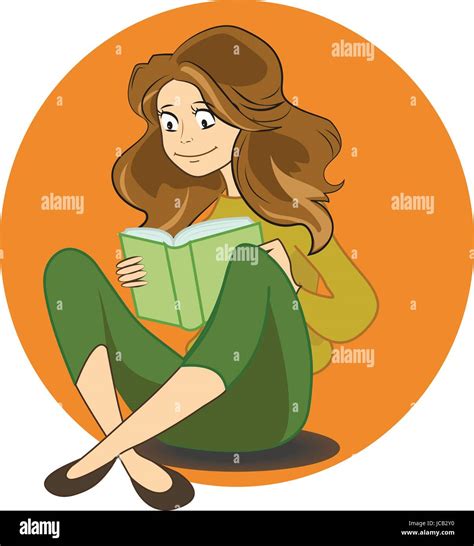 illustration  cartoon cute girl reading book  library stock vector