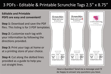 editable printable scrunchie tag digital tags adobe  etsy australia