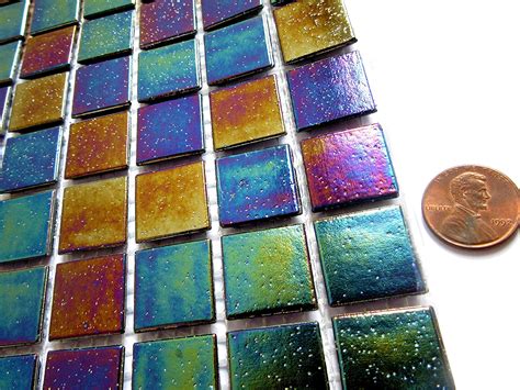 50 Rainbow Iridescent Glass Mosaic Tiles 20 Mm Square