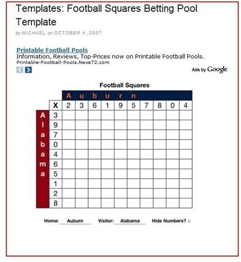 super bowl square template   easy