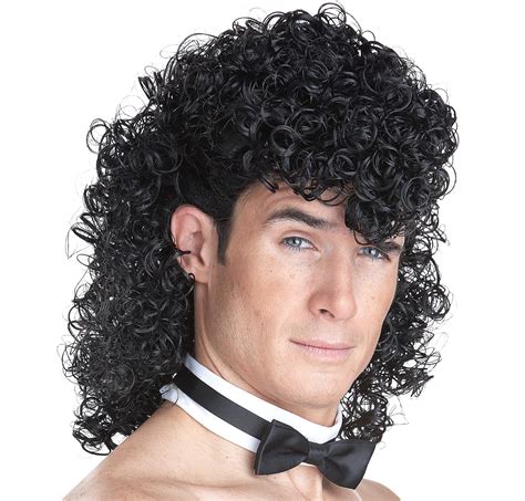 Mens Girls Night Out Curly Black Wig Set Includes Wig Cap Wig Collar