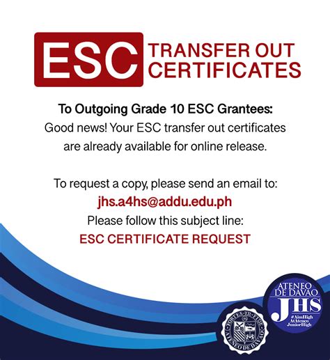 releasing  esc transfer  certificates  outgoing grade