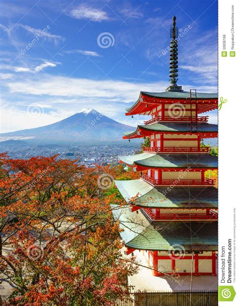 Mt Fuji With Chureito Pagoda Fujiyoshida Japan Stock