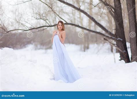 Naked Girl In Winter Forest Stock Image Image Of Model Cold 51329239