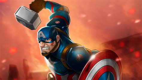 captain america mjolnir art hd wallpaperhd superheroes wallpapersk