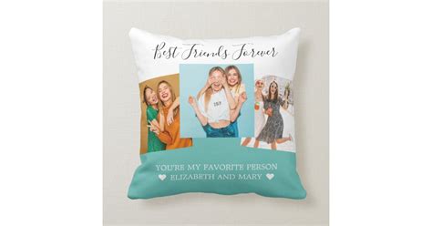 bff photo collage best friends personalized teal throw pillow