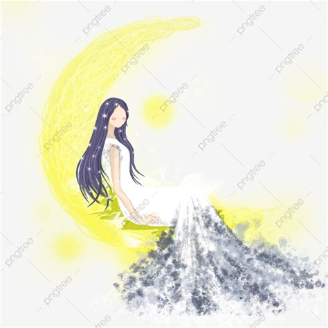 Anime Girl Sitting On Crescent Moon