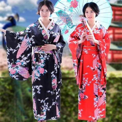 japanese style women satin kimono traditional yukata floral peacock