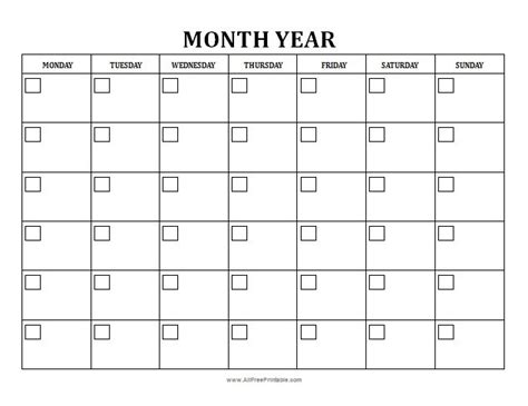 monthly calendar template printable printable templates