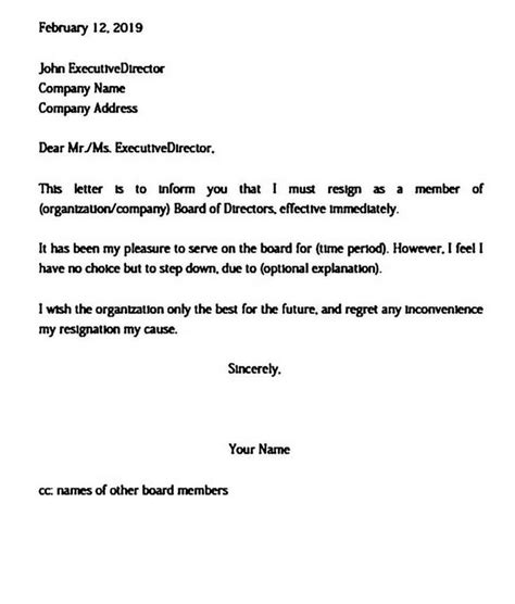 write  letter  resignation   board cover letters