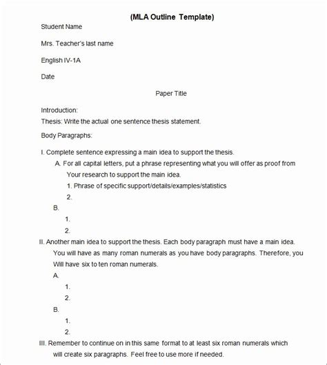 mla format outline template   template