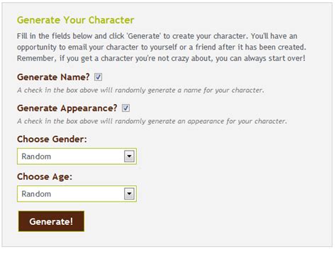 character generator literary character personality generator  publishing team