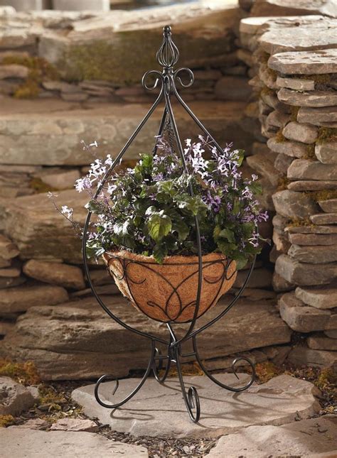Plant Stand Hanging Basket Planter Metal Wrought Iron Porch Patio