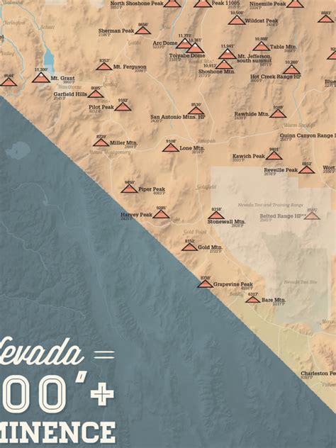 nevada 2000 prominence peaks map 18x24 poster best maps ever