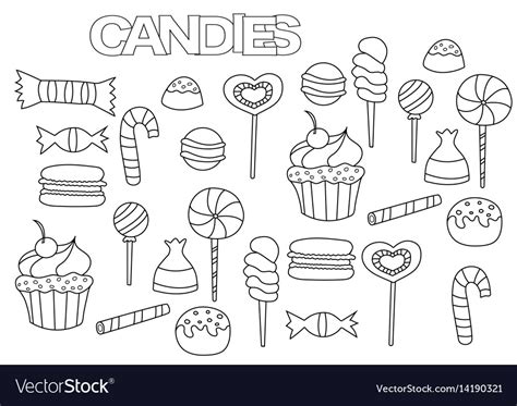 hand drawn candy bar set coloring book page vector image