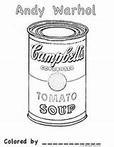 Warhol Andy Pop Colouring Handouts Campbells Spelling Cans sketch template