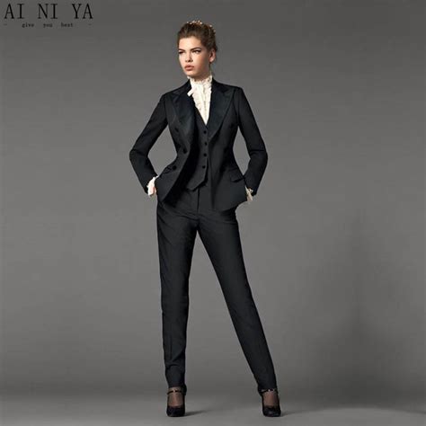 Jacket Pants Vest Design Black Women Business Suits Blazer Female