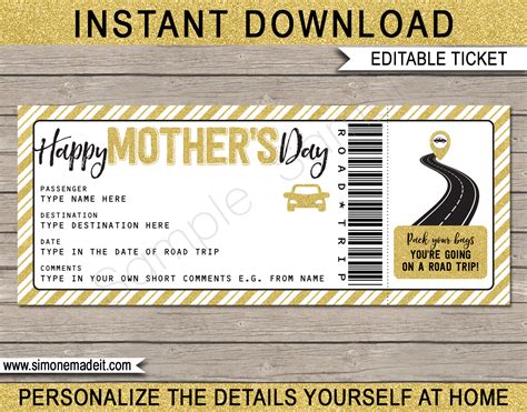 mothers day road trip ticket template surprise road trip reveal boarding pass template