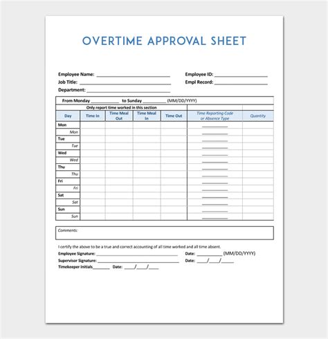 overtime sheet template   word excel  format