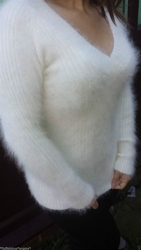 beautiful extra longhaired fuzzy fluffy fur angora sweater jumper white 36